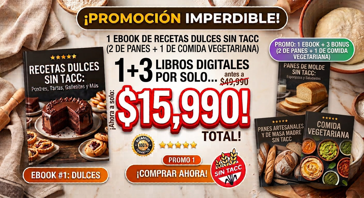 50 RECETAS DE POSTRES SIN TACC + 3 BONUS DE REGALO